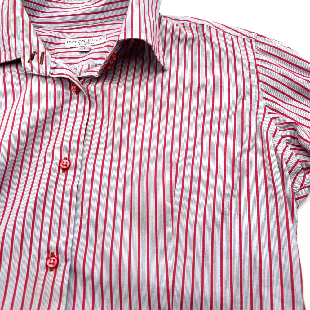 COTON DOUX Women's Large Pink Stripe Long Sleeve Button Up Shirt Blouse Size‎ 5